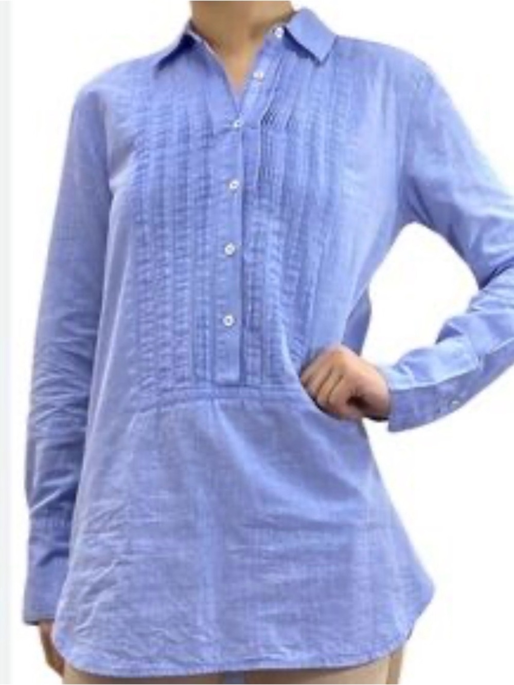 J. Crew Light Blue Pintuck Button-Front Tunic